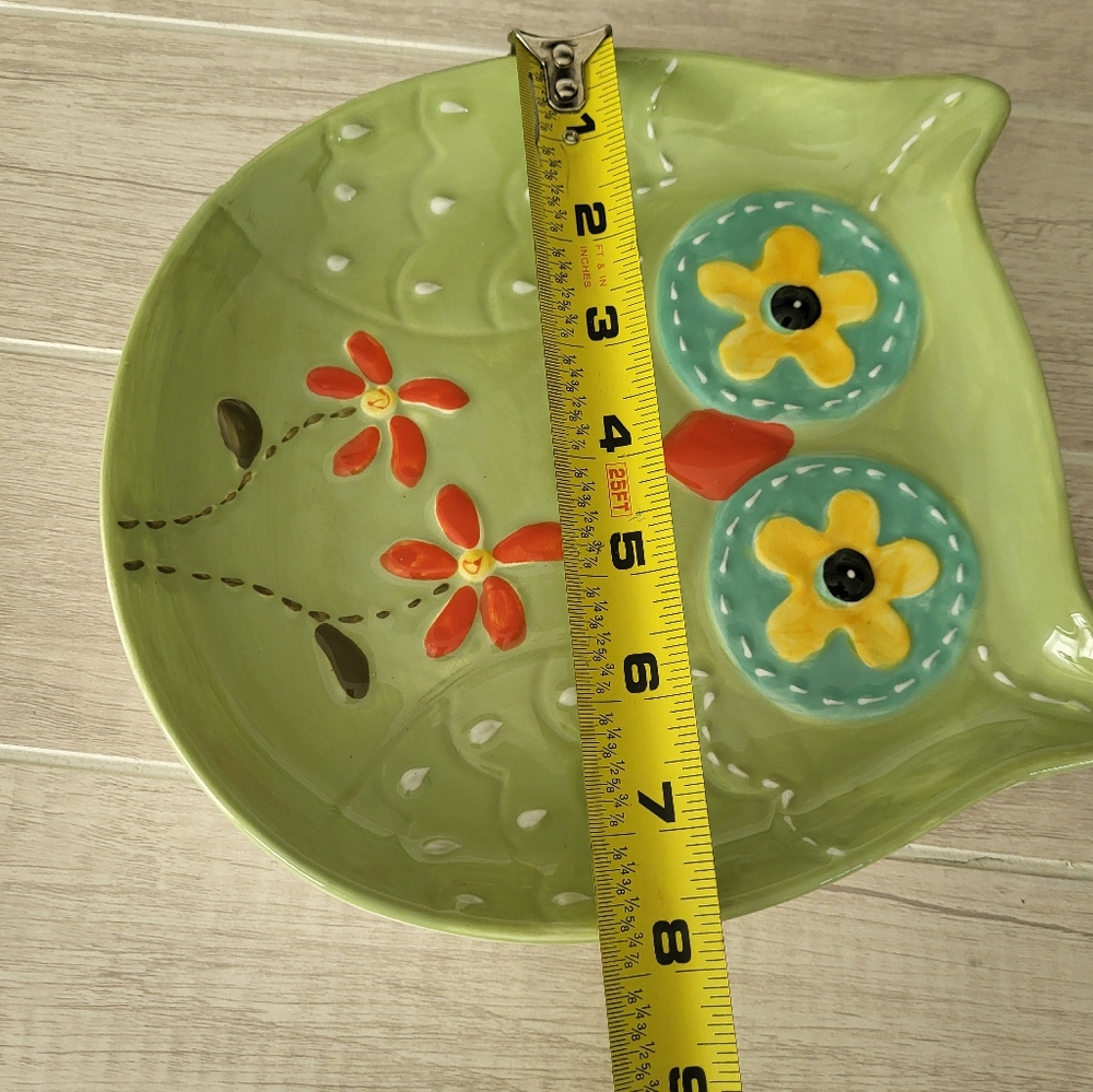 Cracker Barrel Green Owl Platter Dish Plate Decor Whimsical Floral Ceramic - Picture 8 of 10